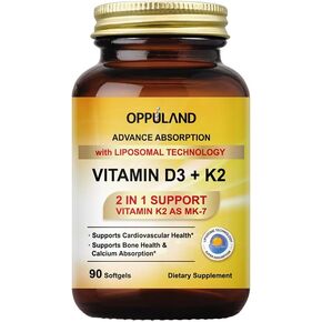 Vitamin D3 + K2 with LIPOSOMAL Technology + 5000iu of Vitamin D3 & 100mcg of Vitamin K2 as MK-7-2 in 1 Support - 90 Softgels