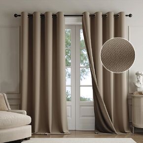 Linen 100% Blackout Curtains 63 Inch Length 2 Panels for Bedroom Living Room Blue Linen Textured Farmhouse Room Darkening Thermal Insulated Grommet Top Window Treatment Drapes,52x63 2 Set