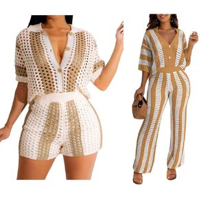 KANSOON ملابس رياضية نسائية صيفية مكونة من قطعتين من نسيج الكروشيه وأزرار سفلية مقاس كبير in Kuwait