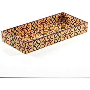 Wooden Decorated Tray Handmade Handcrafted Rectangular Decorative Tray Platters for Table Decor Kitchen Home and Gifting (Brown)