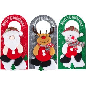 Christmas Door Hanger Decorations 3Pcs Cute Holiday Doorknob Decorations Indoor Door Knob Merry Christmas Ornament Signs for Home Hotel Bedroom Door Decor(Santa Snowman and elk)