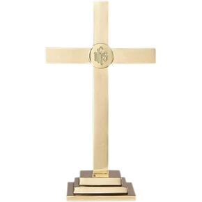Sudbury Brass Classic Altar Cross with IHS Emblem, 15 Inch