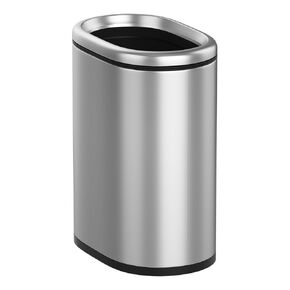 9L/2.4GAL Metal Bathroom Trash Can，Oval Open Double Trash Bin，Narrow Garbage Can for Bathroom,Bedroom,Hotel,Office,RV (Silver)