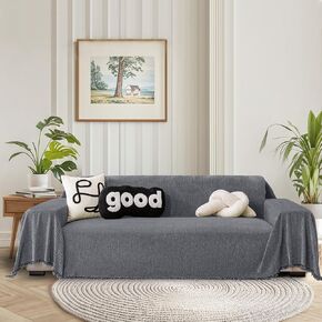 ALIECOM Couch Cover Blanket Sofa Covers Washable Chenille Rectangular Ottoman Cover Slipcover with Tassel Boho Loveseat Couch Cushion Covers Seat Covers Pet Dog Furniture Protector (Grey, 35x59 Inch)