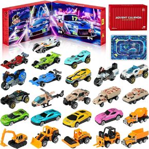 Advent Calendar 2024 for Kids Stocking Stuffer Toy Cars with 24 Different Alloy Car Set Plus a Play Pane Mat Christmas Gifts for Boys and Girls