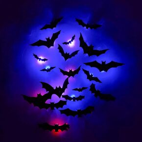 48pack Luminous 3D Bats Stickers, Halloween Wall Decorations, Waterproof Scary Bats Wall Decals DIY Home Window Decor, Removable Bats Stickers for Indoor Outdoor