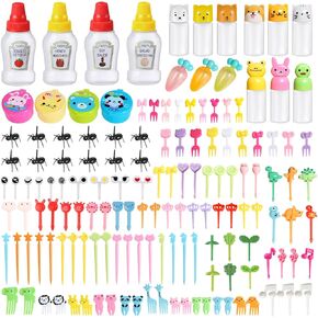 150 Pcs Condiment Squeeze Bottles Bento Lunch Box Accessories and Animal Fruit Food Toothpicks Mini Ketchup Bottles Soy Sauce Container Reusable Condiments Containers
