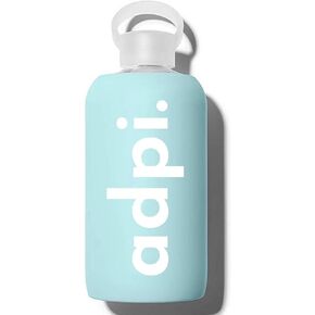 Sorority Shop Alpha Delta Pi Glass Water Bottle with Silicone Sleeve - 16 Oz Glass Water Bottle, Reusable Glass Water or Juice Bottle with Cap