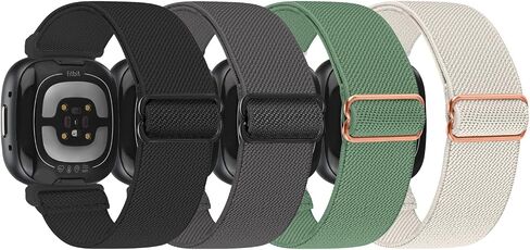 Elastic Nylon Band Compatible with Fitbit Sense / Sense 2 / Versa 3 / Versa 4 for Women Men, 4 Pack Soft Adjustable Stretchy Solo Loop Replacement Strap for Fitbit Sense / Sense 2 / Versa 3 / Versa 4 in Saudi Arabia