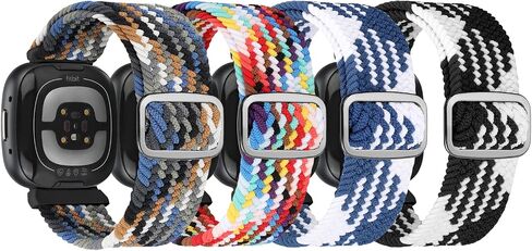 Elastic Nylon Band Compatible with Fitbit Sense / Sense 2 / Versa 3 / Versa 4 for Women Men, 4 Pack Soft Adjustable Stretchy Solo Loop Replacement Strap for Fitbit Sense / Sense 2 / Versa 3 / Versa 4 in Saudi Arabia
