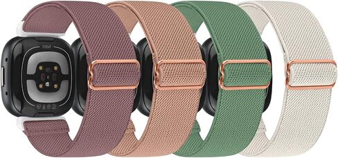 Elastic Nylon Band Compatible with Fitbit Sense / Sense 2 / Versa 3 / Versa 4 for Women Men, 4 Pack Soft Adjustable Stretchy Solo Loop Replacement Strap for Fitbit Sense / Sense 2 / Versa 3 / Versa 4 in Saudi Arabia