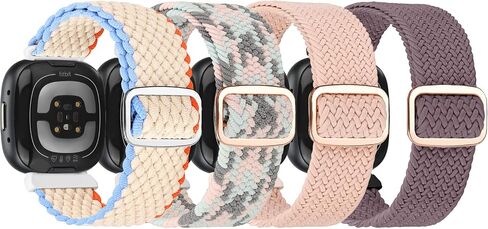 Elastic Nylon Band Compatible with Fitbit Sense / Sense 2 / Versa 3 / Versa 4 for Women Men, 4 Pack Soft Adjustable Stretchy Solo Loop Replacement Strap for Fitbit Sense / Sense 2 / Versa 3 / Versa 4 in Saudi Arabia