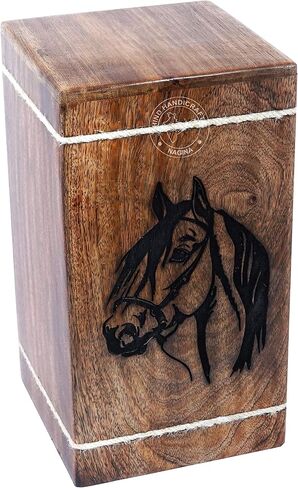 Hardwood Cremation Urns for Human Ashes Adult Large - Wooden Burial Urn for Columbarium - Funeral Urn Box (Horse, 250 Cubic Inches - MW) in Saudi Arabia