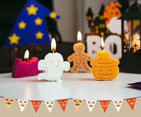 مجموعة الشموع المعطرة للهالوين، 4 عبوات 110 جرام مصنوعة يدويًا من شمع الصويا وشمع اليقطين شبح هيكل عظمي على شكل خفاش شموع تزيينية لدعامة صور الطاولة، هدية مثالية لتزيين حفلات عيد جميع القديسين in Kuwait