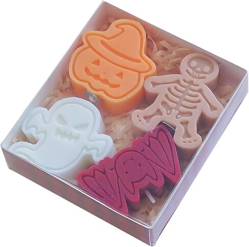 مجموعة الشموع المعطرة للهالوين، 4 عبوات 110 جرام مصنوعة يدويًا من شمع الصويا وشمع اليقطين شبح هيكل عظمي على شكل خفاش شموع تزيينية لدعامة صور الطاولة، هدية مثالية لتزيين حفلات عيد جميع القديسين in Kuwait