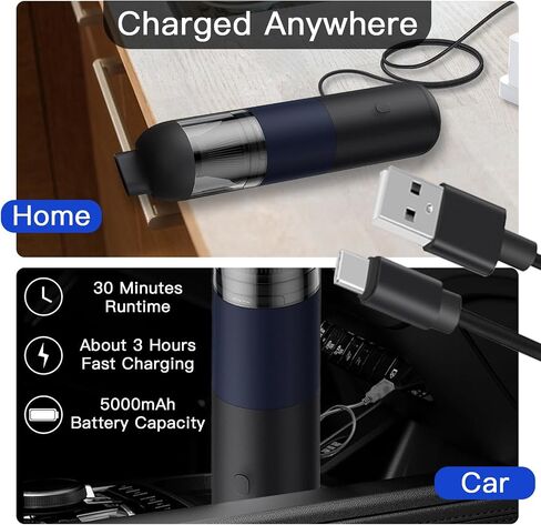 مكنسة كهربائية صغيرة محمولة، مكنسة كهربائية صغيرة محمولة باليد قابلة لإعادة الشحن عبر USB، أداة إزالة الغبار ومنفاخ 2 في 1، لغبار سطح المكتب، وشعر الحيوانات الأليفة، ولوحة المفاتيح، والجزء الداخلي للسيارة (أسود وأزرق) in Saudi Arabia