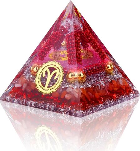 Horoscope Orgone Pyramid, Empower Your Aries Spirit, Red Jasper Orgone Pyramid - Chakra Reiki Healing for Inner Strength, Confidence and Resilience and Lucky Energy Home Decor, Birthday Gift in Saudi Arabia