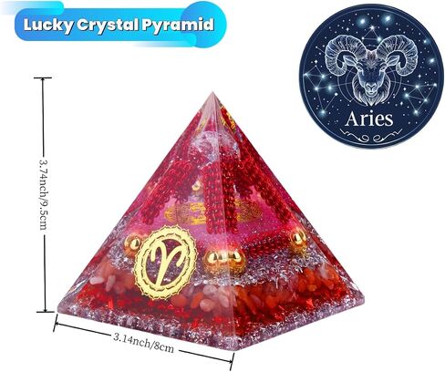 Horoscope Orgone Pyramid, Empower Your Aries Spirit, Red Jasper Orgone Pyramid - Chakra Reiki Healing for Inner Strength, Confidence and Resilience and Lucky Energy Home Decor, Birthday Gift in Saudi Arabia