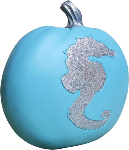 Needzo Turquoise Faux Pumpkins Nautical Bathroom Decor for Vacation Homes, Fall at The Beach Fake Pumpkin with Glittery Painted Turtle, 7 Inches in Saudi Arabia