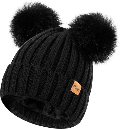 Women's Winter Warm Knit Beanie with Faux Fur Pom Skull Cap Cozy Fleece Lined Hat for Women in Saudi Arabia