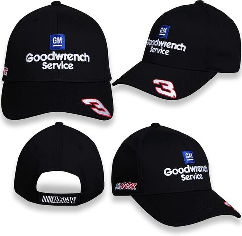 Dale Earnhardt Sr #3 on Brim GM Goodwrench Service Plus قبعة ناسكار الراعي للبالغين باللون الأسود بالكامل in Saudi Arabia