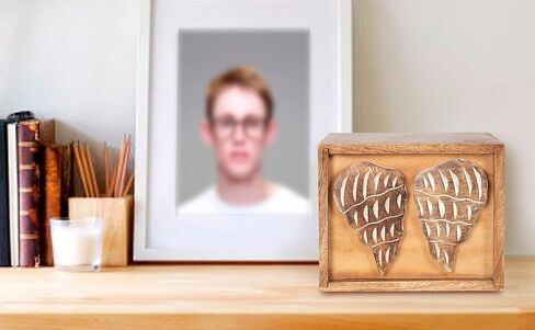 Funeral Cremation Urn Ashes With Beautiful Handmade Carving in Centre- Medium Natural,Urns for Human Ashes Adult Wooden,Wooden Urn with Hand-Made Design for Human Ashes, Wooden Urns Hand-Crafted in Saudi Arabia