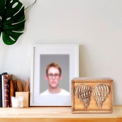 Funeral Cremation Urn Ashes With Beautiful Handmade Carving in Centre- Medium Natural,Urns for Human Ashes Adult Wooden,Wooden Urn with Hand-Made Design for Human Ashes, Wooden Urns Hand-Crafted in Saudi Arabia
