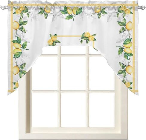 Lemon Watercolor Swag Valance Kitchen Curtains, Rod Pocket Valance Curtain Panels for Bedroom Living Room Bathroom Cafe Windows, Summer Fruit White Green 56''x36'' in Saudi Arabia