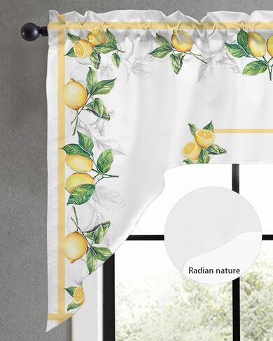 Lemon Watercolor Swag Valance Kitchen Curtains, Rod Pocket Valance Curtain Panels for Bedroom Living Room Bathroom Cafe Windows, Summer Fruit White Green 56''x36'' in Saudi Arabia