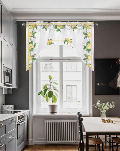 Lemon Watercolor Swag Valance Kitchen Curtains, Rod Pocket Valance Curtain Panels for Bedroom Living Room Bathroom Cafe Windows, Summer Fruit White Green 56''x36'' in Saudi Arabia