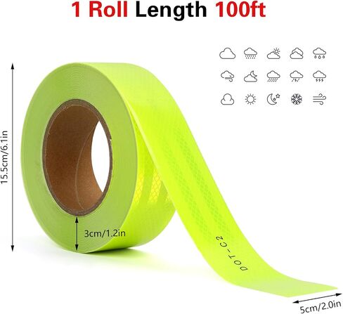 DOT-C2 Saftety Reflective Tape - Outdoor Safety Reflective Warning Tapes Green Safety Caution Reflector Conspuicy(1Roll* 2inx100ft, DOT-C2-GR) in Saudi Arabia