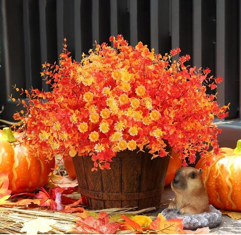 TYL&TYS Artificial Fall Flowers for Outdoors Fake Flowers, 12 Bundles Fake Mums UV Resistant Shrubs, Indoor Outside Courtyards Wedding Home Vase Door Porch Farmhouse Decorations in Saudi Arabia