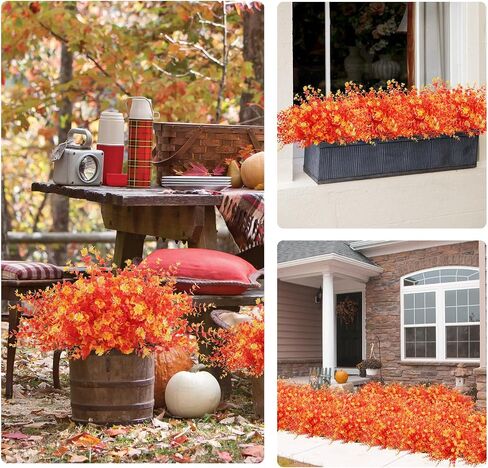 TYL&TYS Artificial Fall Flowers for Outdoors Fake Flowers, 12 Bundles Fake Mums UV Resistant Shrubs, Indoor Outside Courtyards Wedding Home Vase Door Porch Farmhouse Decorations in Saudi Arabia