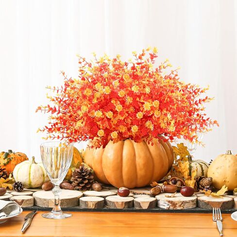 TYL&TYS Artificial Fall Flowers for Outdoors Fake Flowers, 12 Bundles Fake Mums UV Resistant Shrubs, Indoor Outside Courtyards Wedding Home Vase Door Porch Farmhouse Decorations in Saudi Arabia