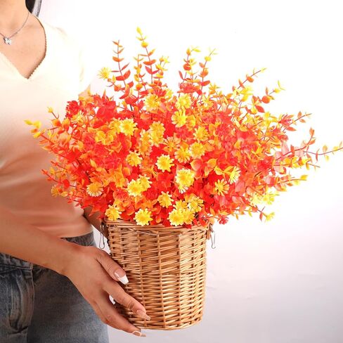 TYL&TYS Artificial Fall Flowers for Outdoors Fake Flowers, 12 Bundles Fake Mums UV Resistant Shrubs, Indoor Outside Courtyards Wedding Home Vase Door Porch Farmhouse Decorations in Saudi Arabia