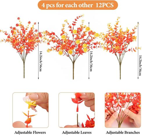 TYL&TYS Artificial Fall Flowers for Outdoors Fake Flowers, 12 Bundles Fake Mums UV Resistant Shrubs, Indoor Outside Courtyards Wedding Home Vase Door Porch Farmhouse Decorations in Saudi Arabia