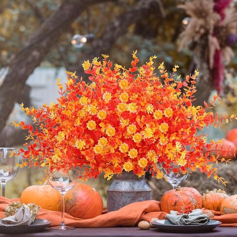TYL&TYS Artificial Fall Flowers for Outdoors Fake Flowers, 12 Bundles Fake Mums UV Resistant Shrubs, Indoor Outside Courtyards Wedding Home Vase Door Porch Farmhouse Decorations in Saudi Arabia