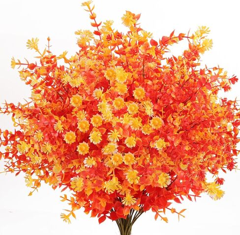 TYL&TYS Artificial Fall Flowers for Outdoors Fake Flowers, 12 Bundles Fake Mums UV Resistant Shrubs, Indoor Outside Courtyards Wedding Home Vase Door Porch Farmhouse Decorations in Saudi Arabia