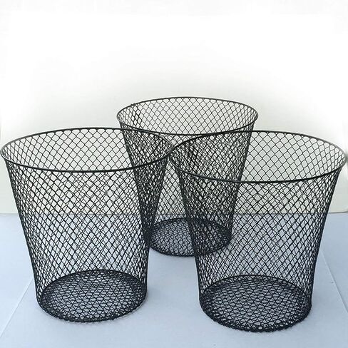 Wire Mesh Round Waste Basket | Trash Can Mesh Round Open Top Wastebasket | Recycling Bins Garbage Waste Baskets | Wire Mesh Desk Trash Can | 3-Pack Office Trash Cans (White) in Saudi Arabia