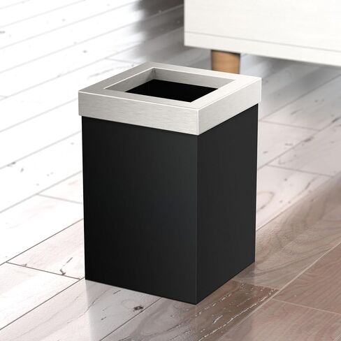 Gatco 1915, Modern Square Stainless Steel Waste Basket, Matte Black, 3.2 gallons , 11.88"H in Saudi Arabia