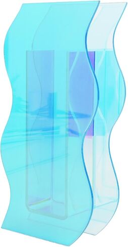 مزهرية أكريليك تصميم عصري، ديكور جمالي فريد للغرفة، مزهرية بسيطة تعرض مزهريات الزهور لغرفة المعيشة وغرفة النوم - أزرق (10 × 19 × 5 سم) in Kuwait