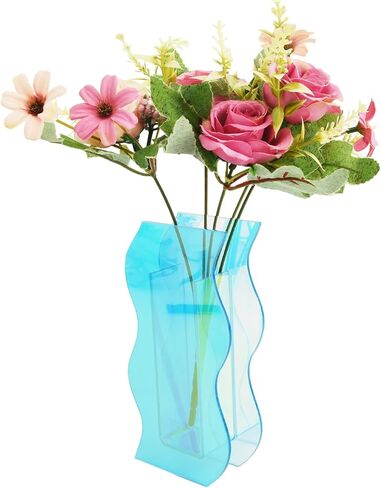 مزهرية أكريليك تصميم عصري، ديكور جمالي فريد للغرفة، مزهرية بسيطة تعرض مزهريات الزهور لغرفة المعيشة وغرفة النوم - أزرق (10 × 19 × 5 سم) in Kuwait