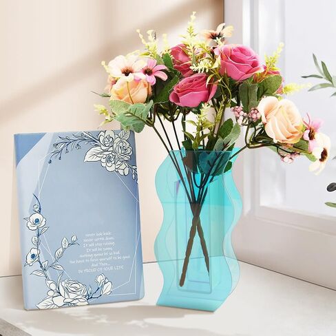 مزهرية أكريليك تصميم عصري، ديكور جمالي فريد للغرفة، مزهرية بسيطة تعرض مزهريات الزهور لغرفة المعيشة وغرفة النوم - أزرق (10 × 19 × 5 سم) in Kuwait
