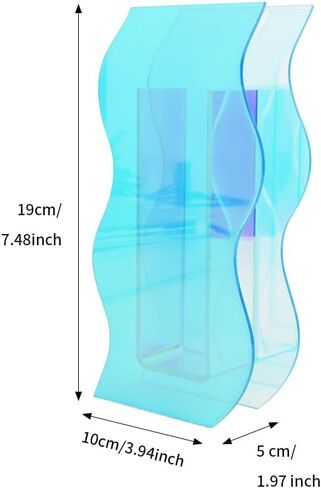 مزهرية أكريليك تصميم عصري، ديكور جمالي فريد للغرفة، مزهرية بسيطة تعرض مزهريات الزهور لغرفة المعيشة وغرفة النوم - أزرق (10 × 19 × 5 سم) in Kuwait