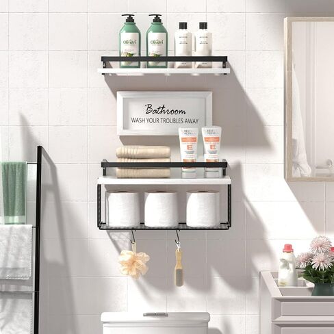 أرفف عائمة مع ديكور حائط، فوق المرحاض، حاجز حماية خشبي ومعدني، 3 أرفف، 16 × 6 × 5.5 بوصة، أبيض in Kuwait