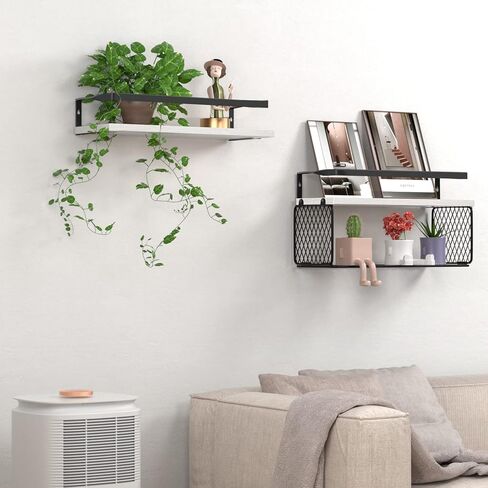 أرفف عائمة مع ديكور حائط، فوق المرحاض، حاجز حماية خشبي ومعدني، 3 أرفف، 16 × 6 × 5.5 بوصة، أبيض in Kuwait