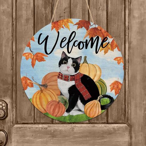 ترحيب سقوط القط علامة الباب اليقطين مابل ليف الخشب الباب شماعات للخارجية خارج الشرفة الموسمية الخريف الخريف مزرعة خشبية داخلي الجدار شنقا الديكور in Kuwait