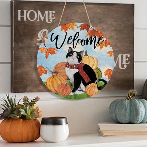 ترحيب سقوط القط علامة الباب اليقطين مابل ليف الخشب الباب شماعات للخارجية خارج الشرفة الموسمية الخريف الخريف مزرعة خشبية داخلي الجدار شنقا الديكور in Kuwait