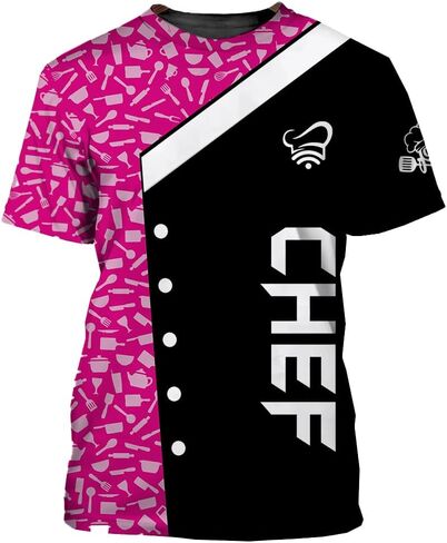 Mens 3D Print Chef T-Shirt Short Sleeve Chef Coat Chef Jacket Pattern Quick Dry Cook Shirt BBQ Shirt in Saudi Arabia