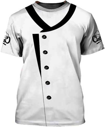 Mens 3D Print Chef T-Shirt Short Sleeve Chef Coat Chef Jacket Pattern Quick Dry Cook Shirt BBQ Shirt in Saudi Arabia